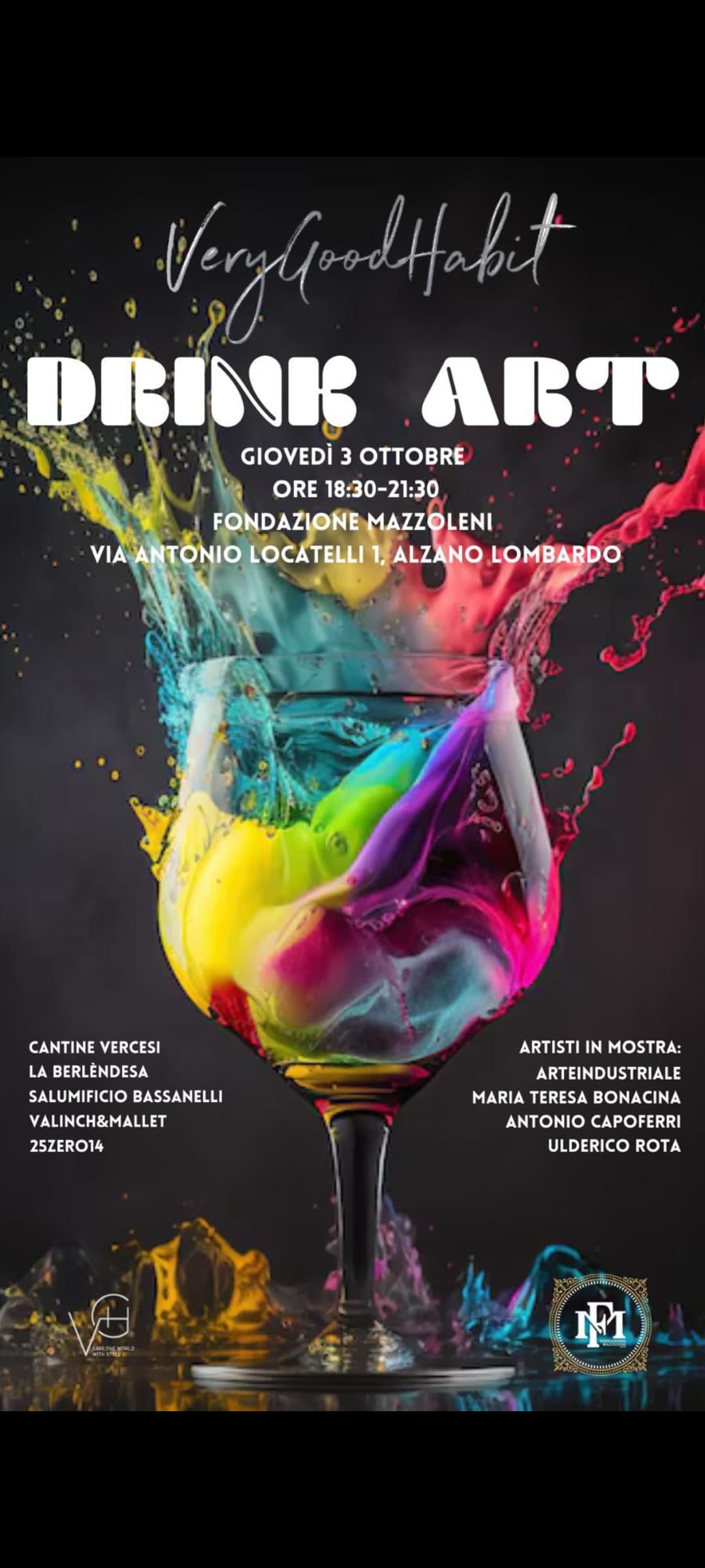 Locandina della mostra Drink Art, Fondazione Mazzoleni, Alzano Lombardo (BG)